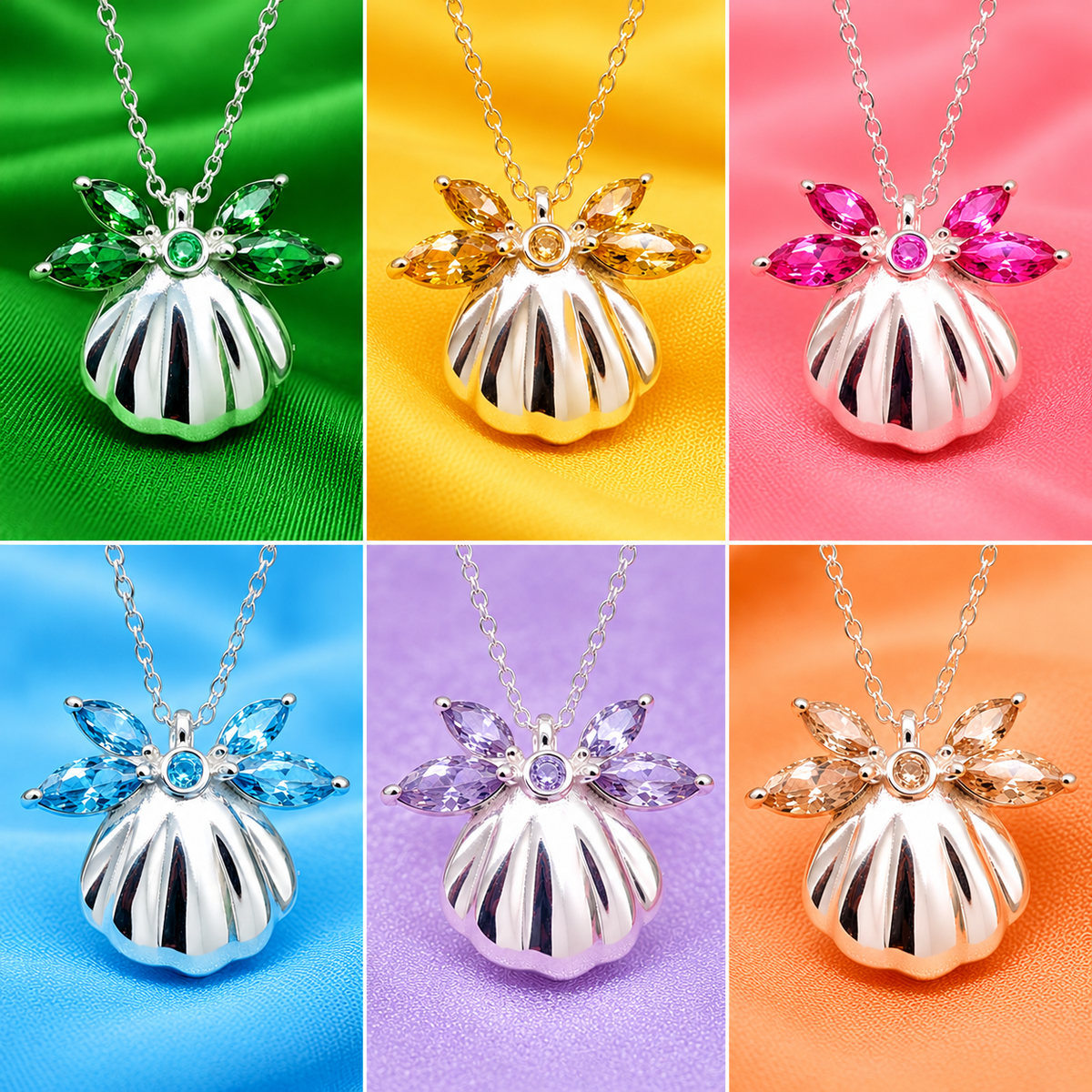 Colgante Mermaid con dije tipo concha y cristales en forma de mariposa, con cadena