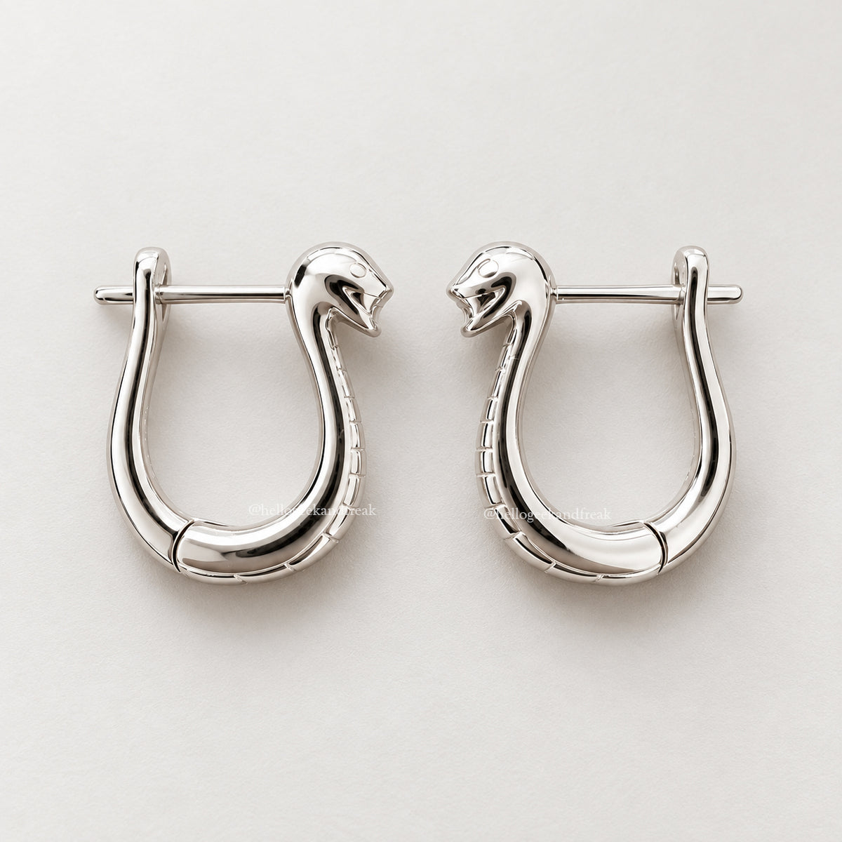 Pendientes tipo boa de plata, pares de aros con cabeza de serpiente