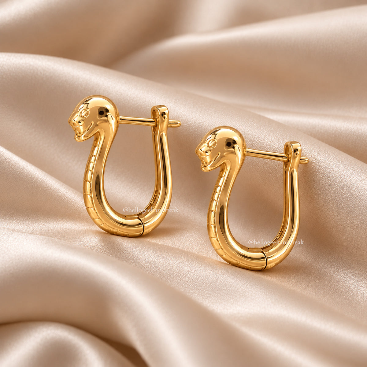 Pendientes tipo boa chapados en oro, aros con cabeza de serpiente