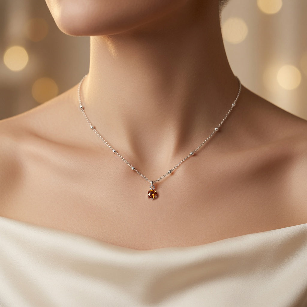 Colgante choker Swarovski de cadena plateada con cristal rojo oscuro