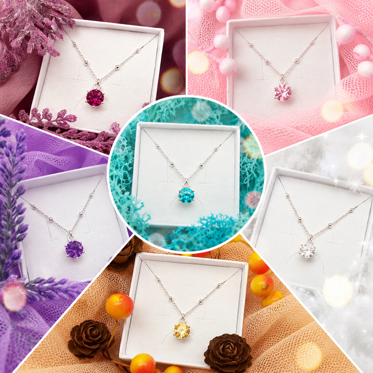 Colgante tipo choker con cadena y dije Swarovski turquesa en forma de flor