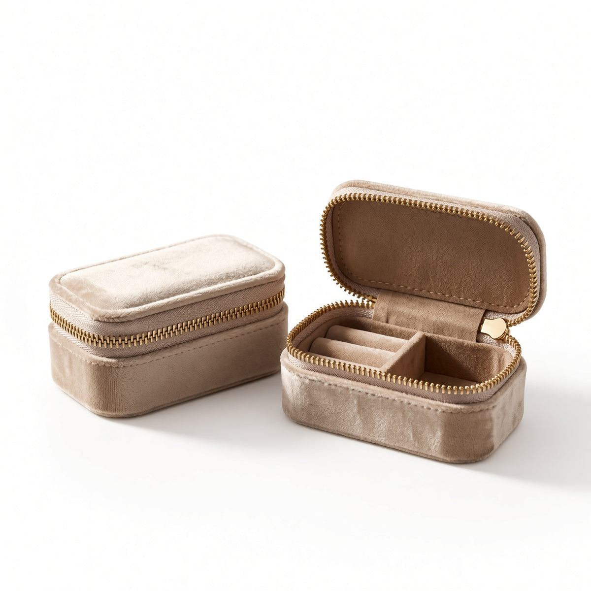 Joyero de viaje MINI beige con cierre y bandeja interior para joyas