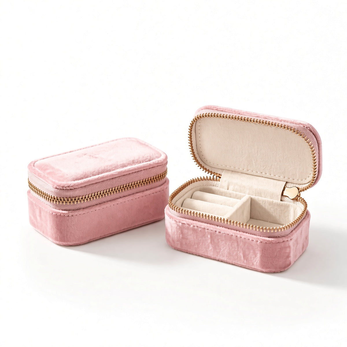 Joyero de viaje MINI rosa con cierre y compartimento interior acolchado