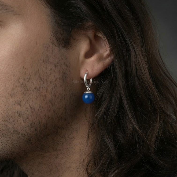 Pendientes con aro plateado y gota azul brillante